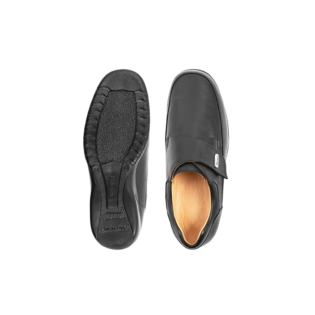 Black men’s orthopaedic Velcro shoes with breathable calf leather and removable insoles