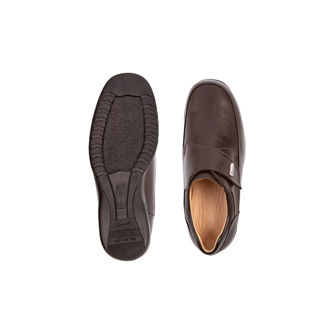 Brown men’s orthopaedic Velcro shoes with breathable calf leather and removable insoles