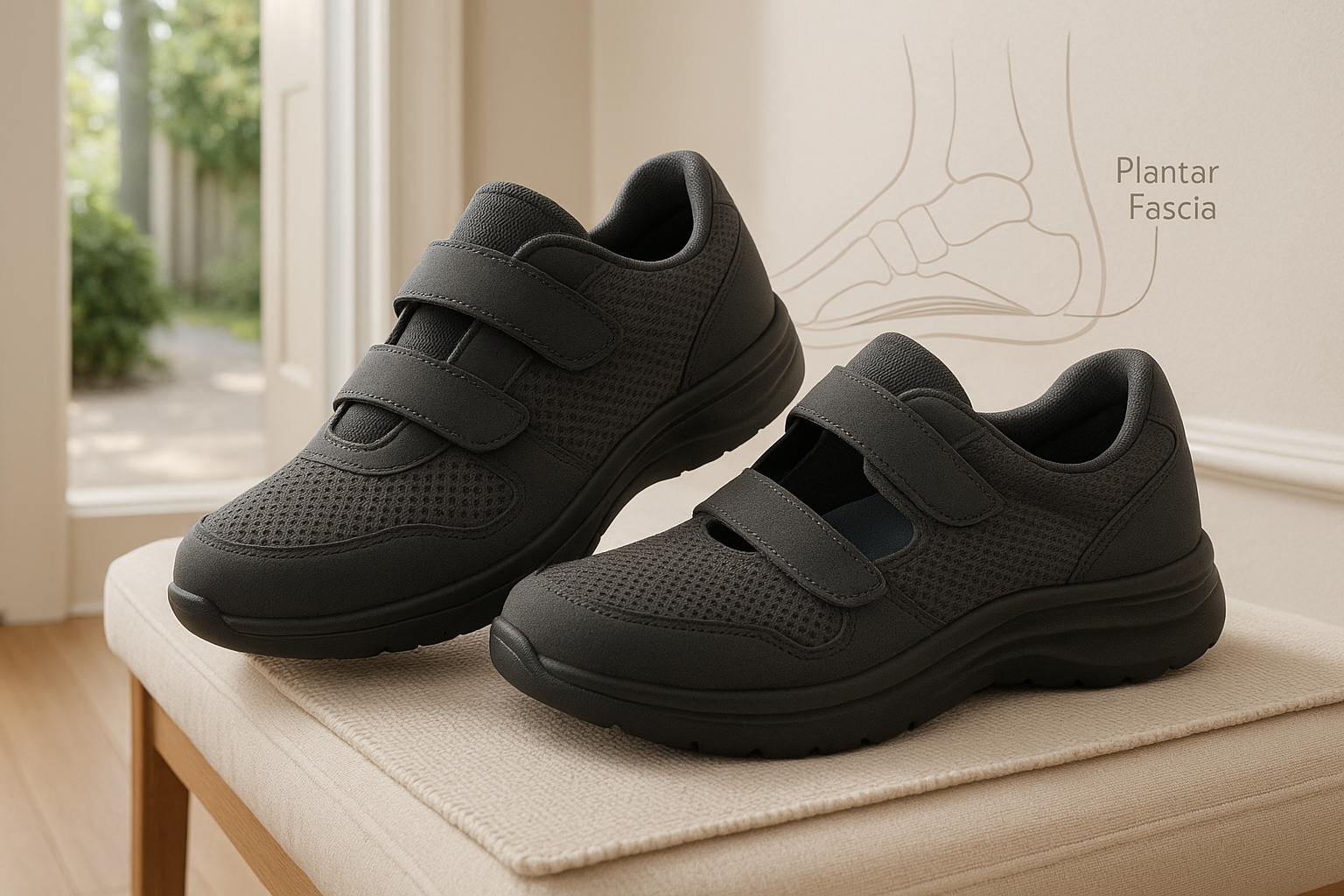 Orthopedic shoes with arch support and cushioned soles for plantar fasciitis – best UK footwear choice for heel pain relief and foot support.