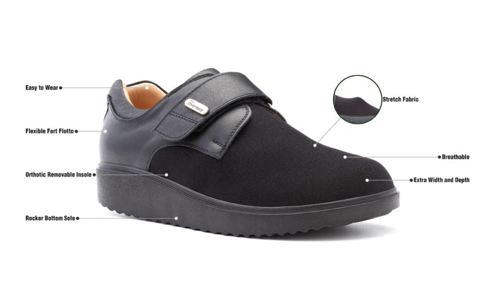 Adjustable orthopedic shoes being fitted for a personalised and comfortable fit.