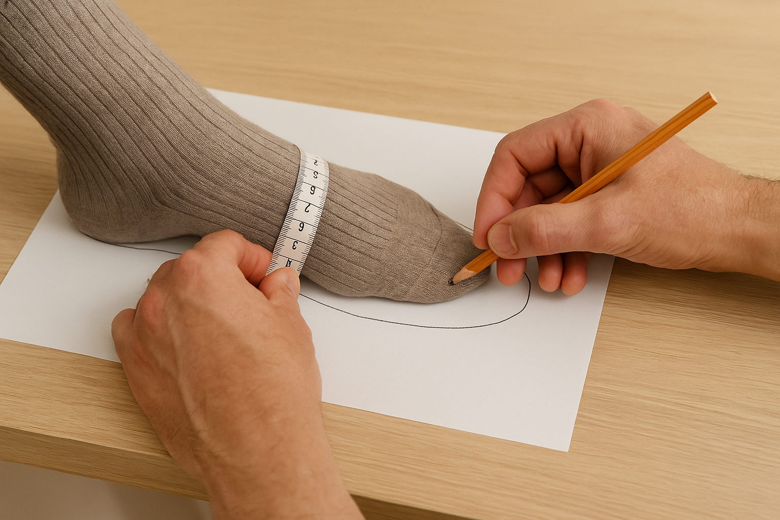 Close-up of foot measurement for bespoke orthopedic shoes in the UK