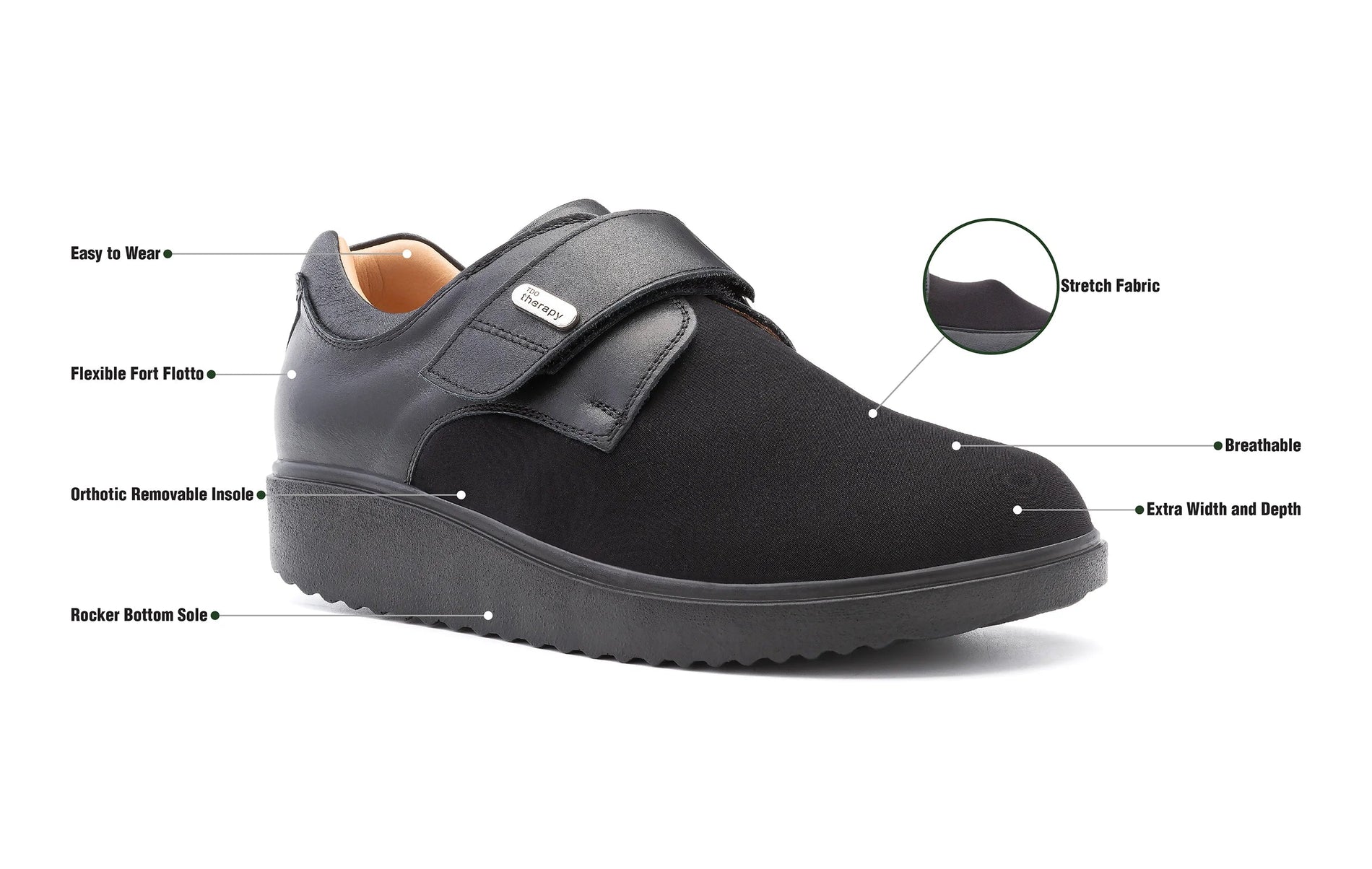 Orthopedic shoe showing extra depth interior designed for comfort and pressure reduction