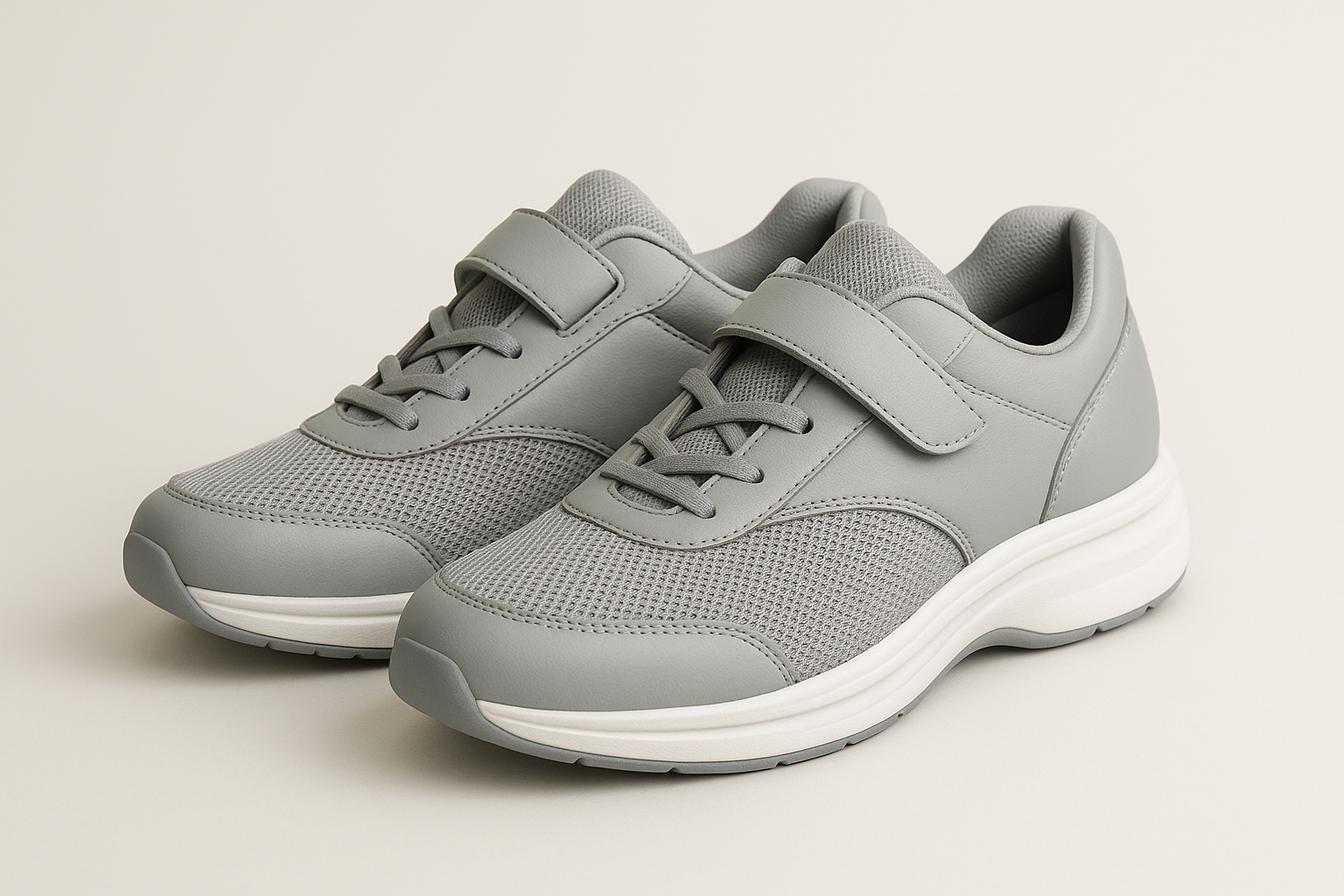 Close-up of orthopaedic shoes with reinforced arch and heel support for overpronation correction