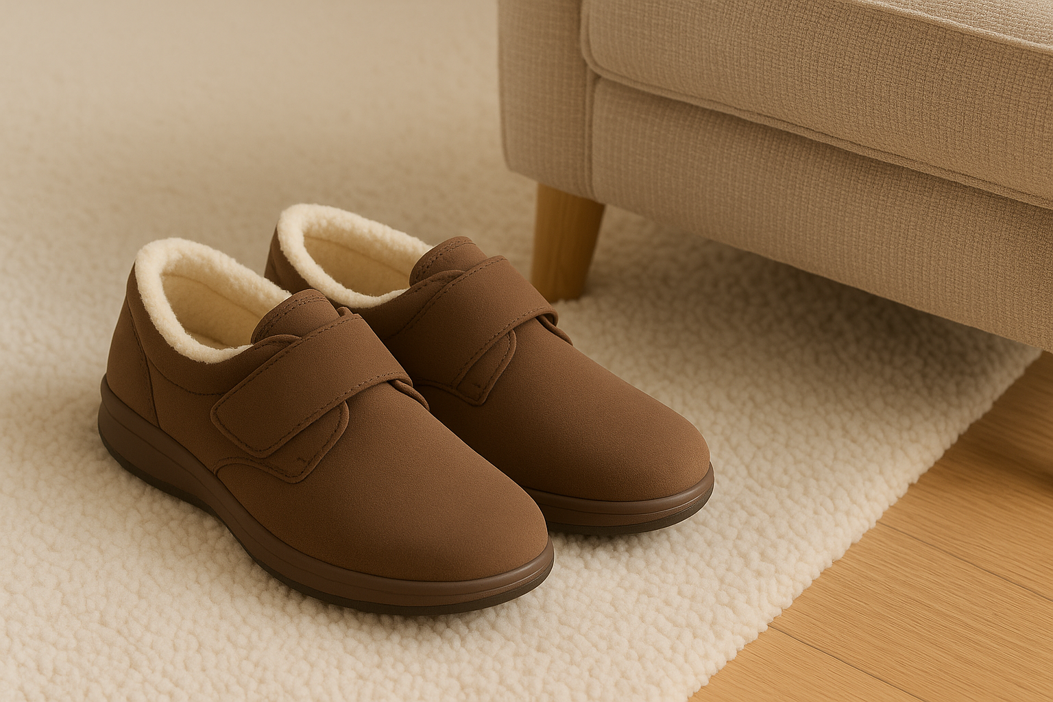 Orthopedic house shoes for elderly in the UK with non-slip soles.