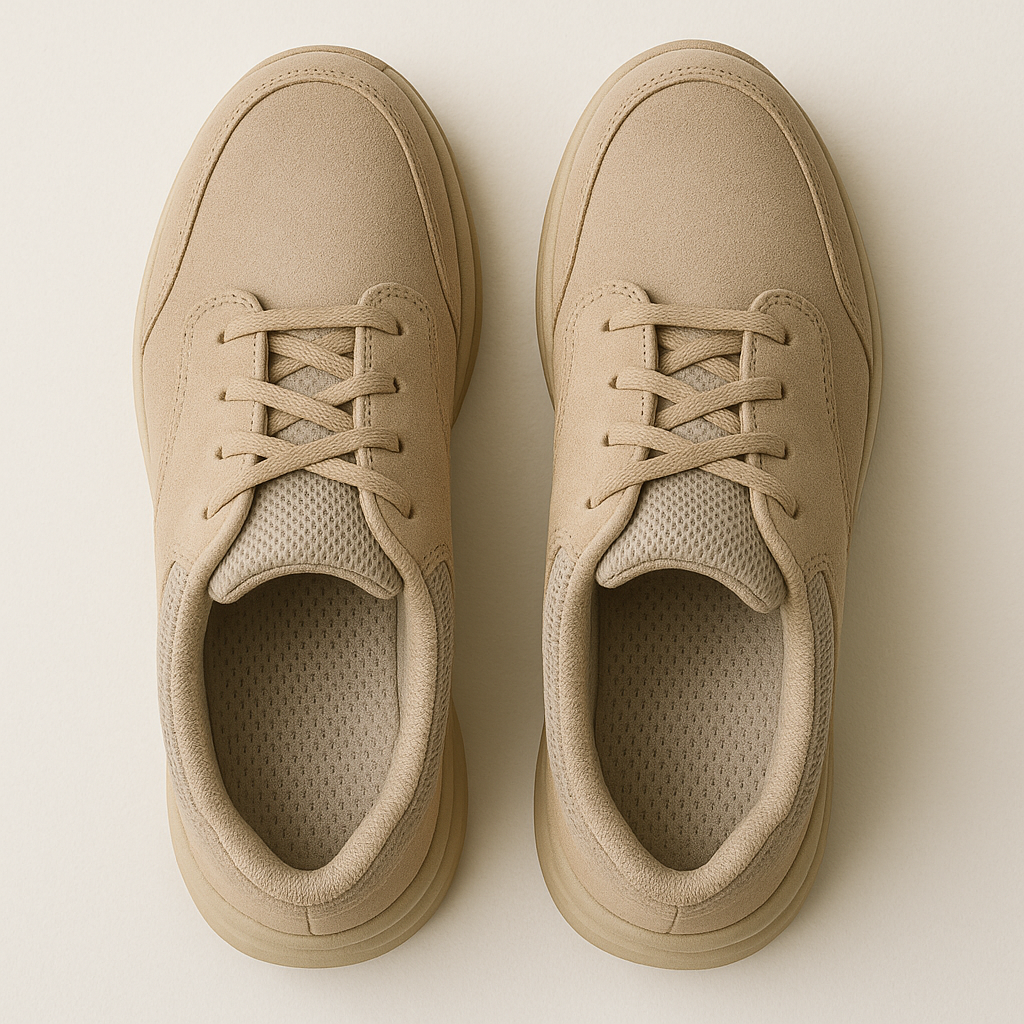 Open orthopedic shoes displaying breathable interior lining and cushioned structure.