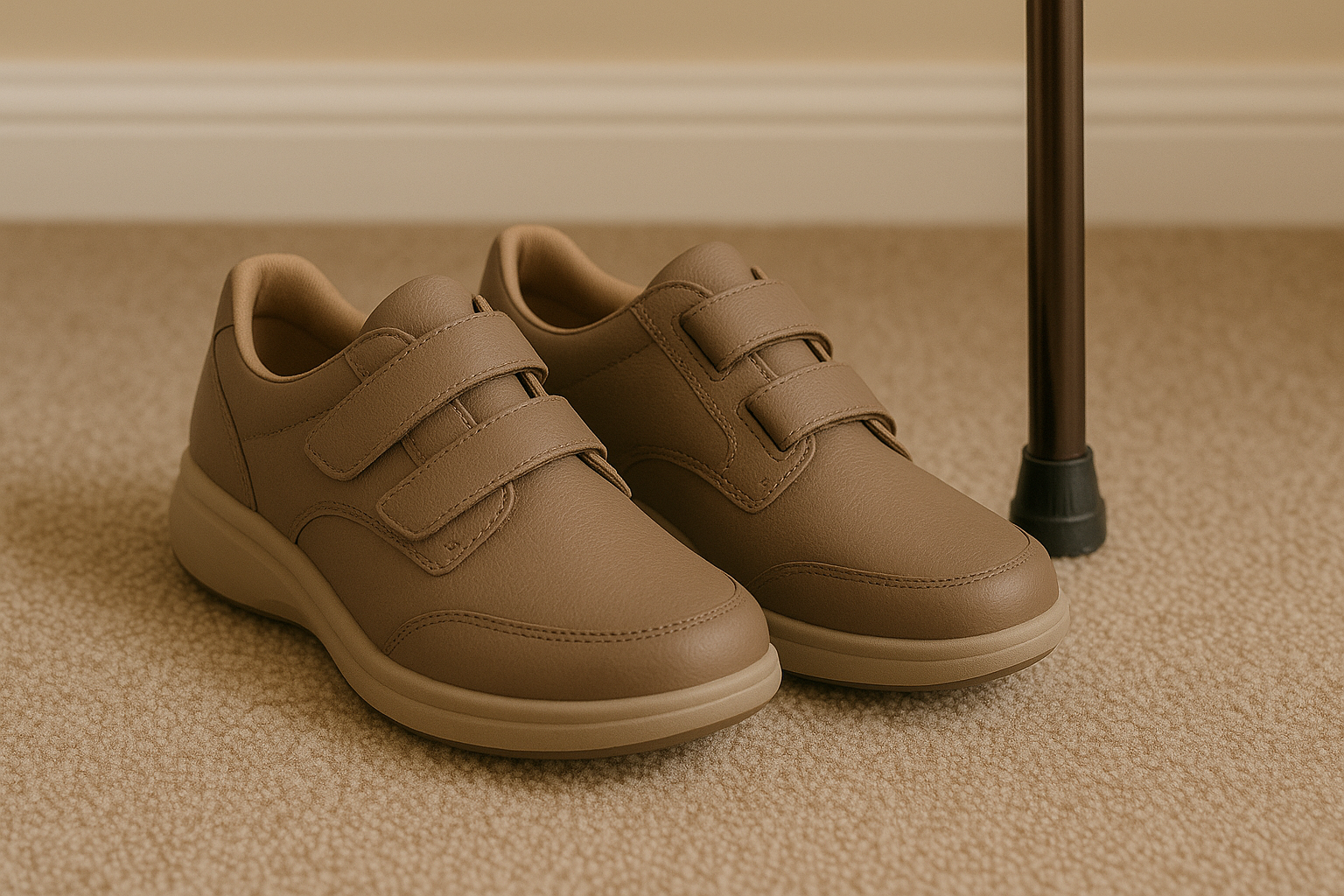 Orthopedic shoes for elderly with swollen ankles in the UK with wide Velcro straps.