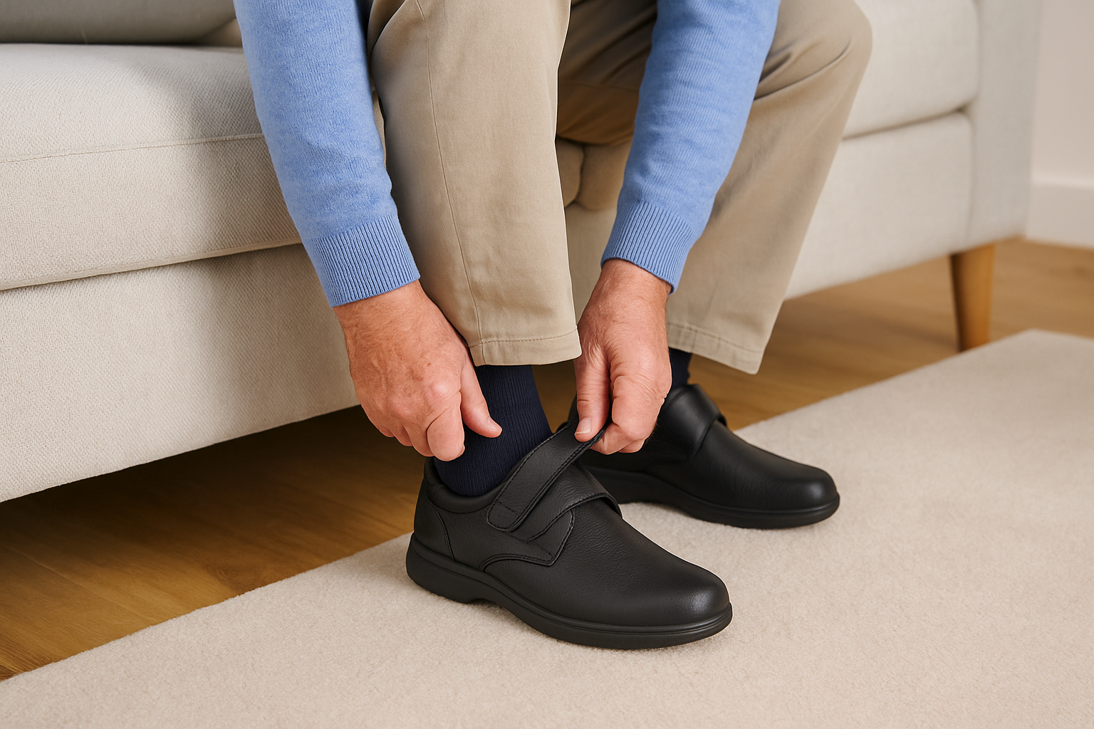 Black orthopedic shoes with wide toe box designed for bunions
