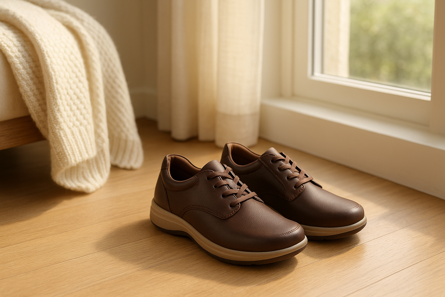 Orthopedic shoe materials showing breathable leather and layered comfort construction.