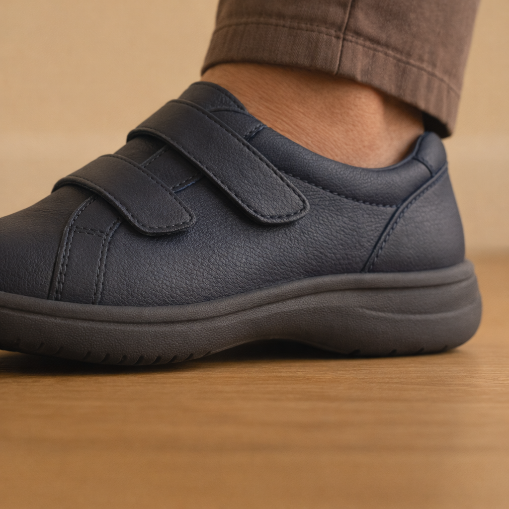 Close-up of padded orthopedic shoe sole providing enhanced cushioning and protection.