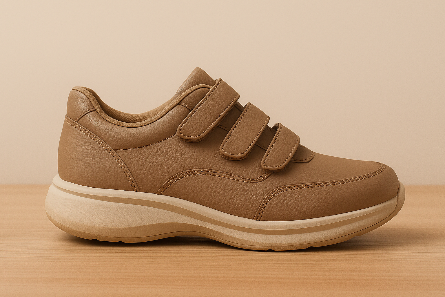 Orthopedic trainer with rocker sole and firm arch support for PTTD relief.