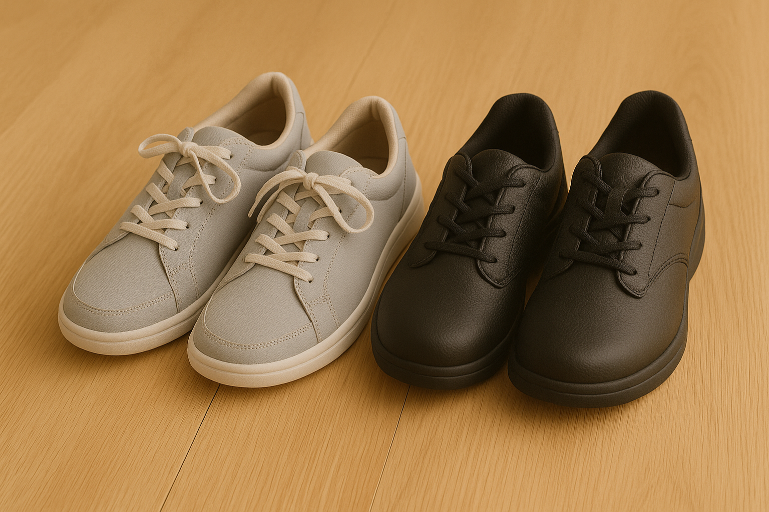 Trainers compared with orthopedic shoes in the UK.