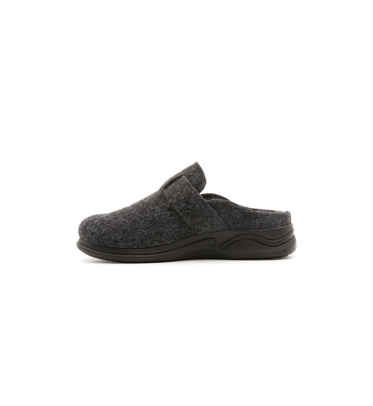 Anthracite Henley felt mule slipper, inner side view.