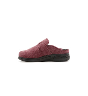 Burgundy Henley felt mule slipper, inner side view.
