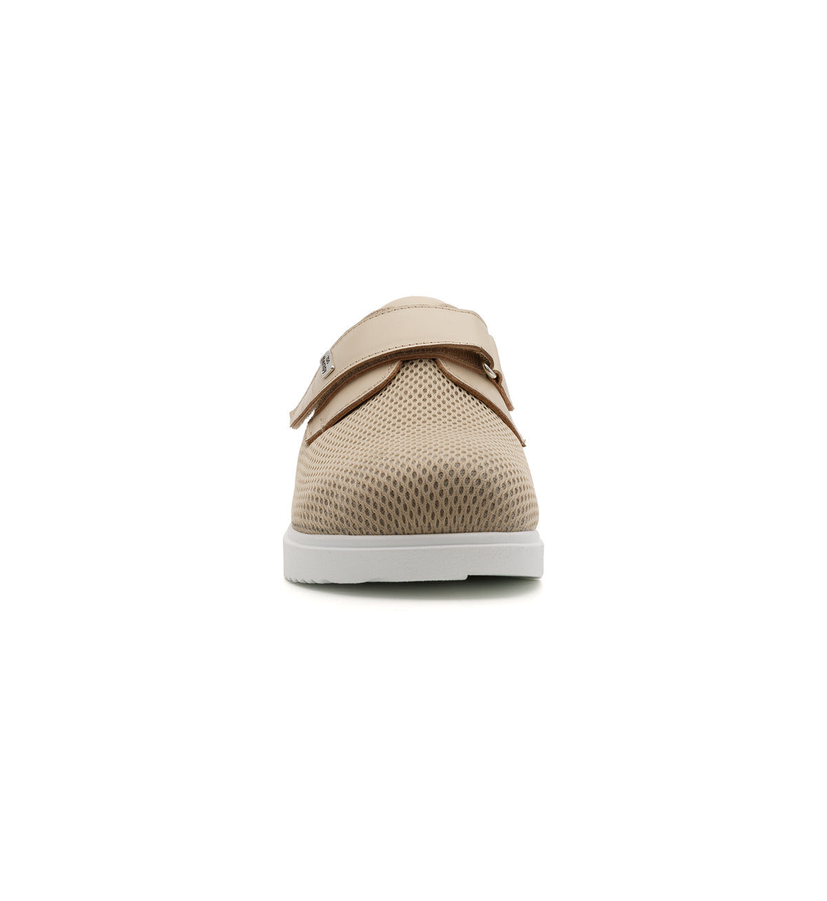 Beige 616-20-19 mesh shoe with a broad strap, front view.
