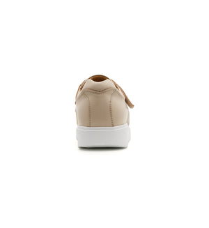 Beige 616-20-19 mesh shoe with a broad strap, rear view.