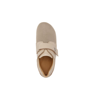 Beige 616-20-19 mesh shoe with a broad strap, top view.