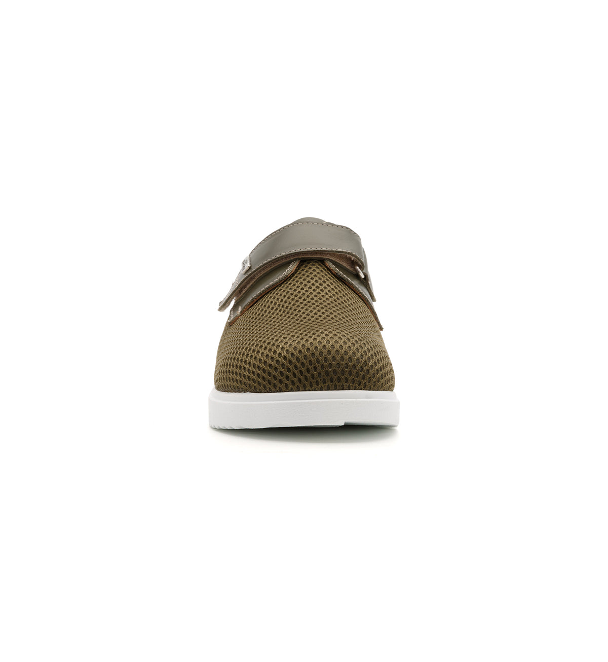 Khaki 616-20-19 mesh shoe with a broad strap, front view.
