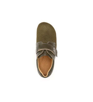 Khaki 616-20-19 mesh shoe with a broad strap, top view.