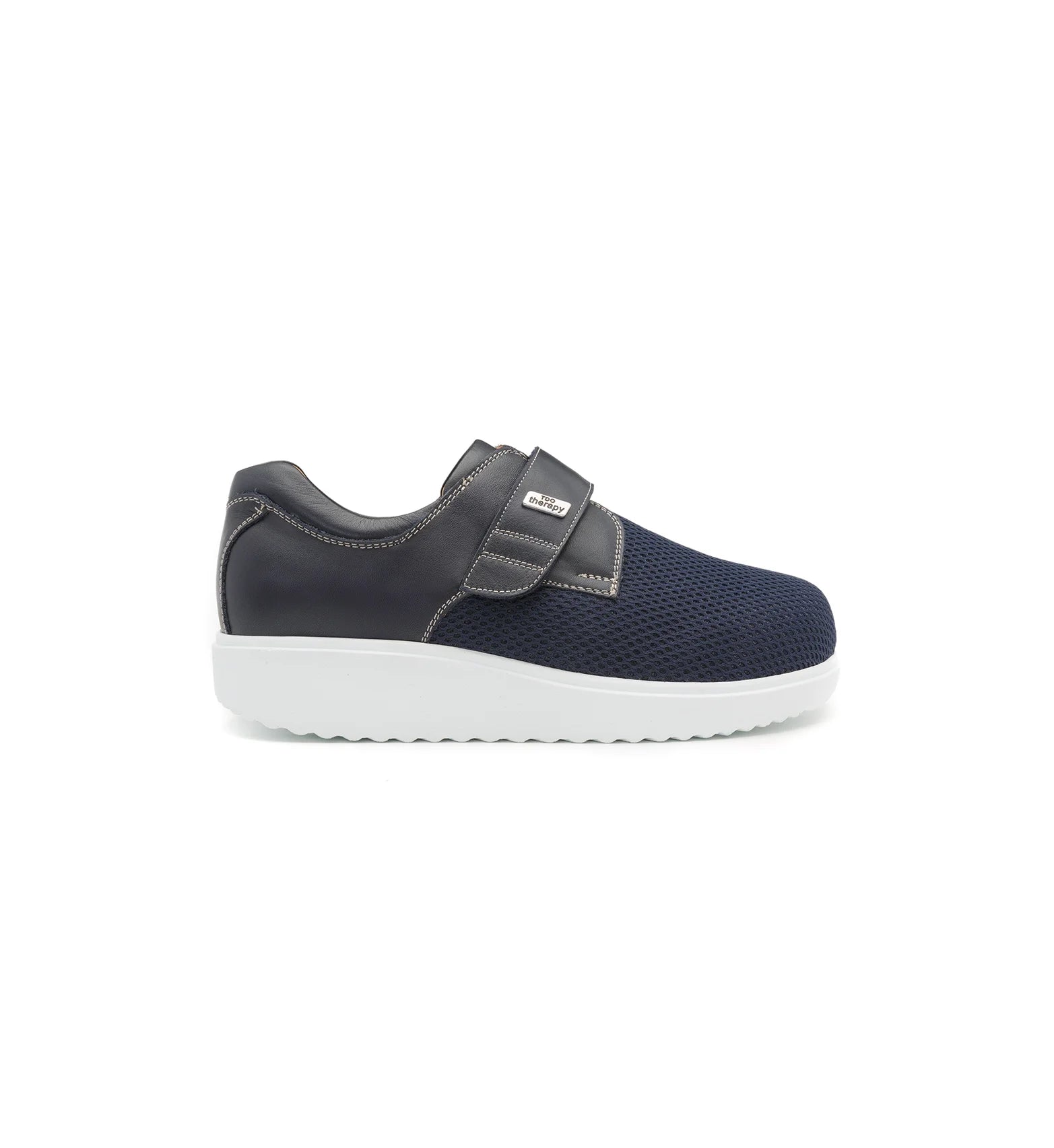 Navy extra deep comfort shoes with a roomy fit and adjustable fastening.