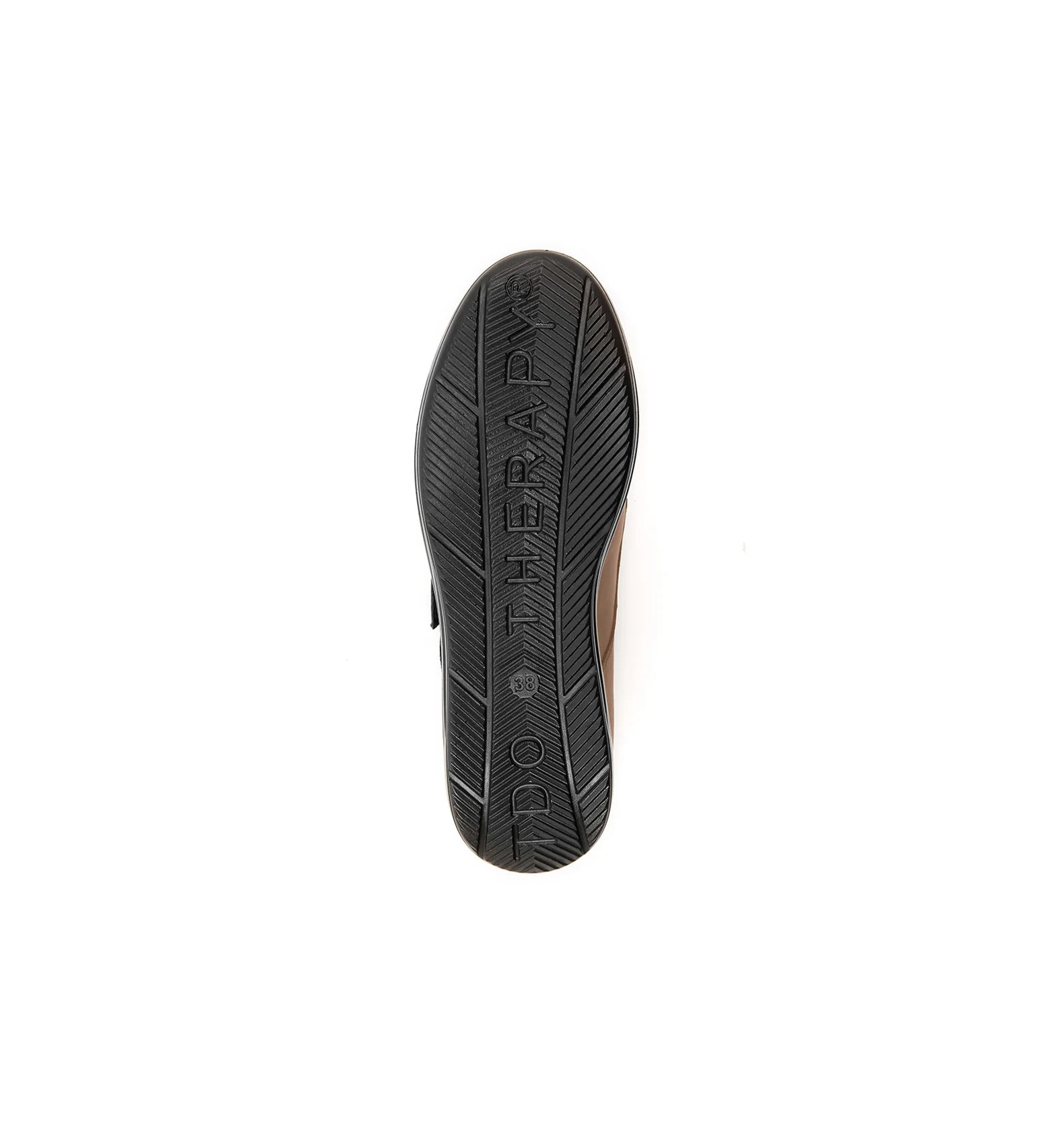 Outsole view of Ashby men's tan comfort shoes featuring a rocker sole designed to encourage natural movement.