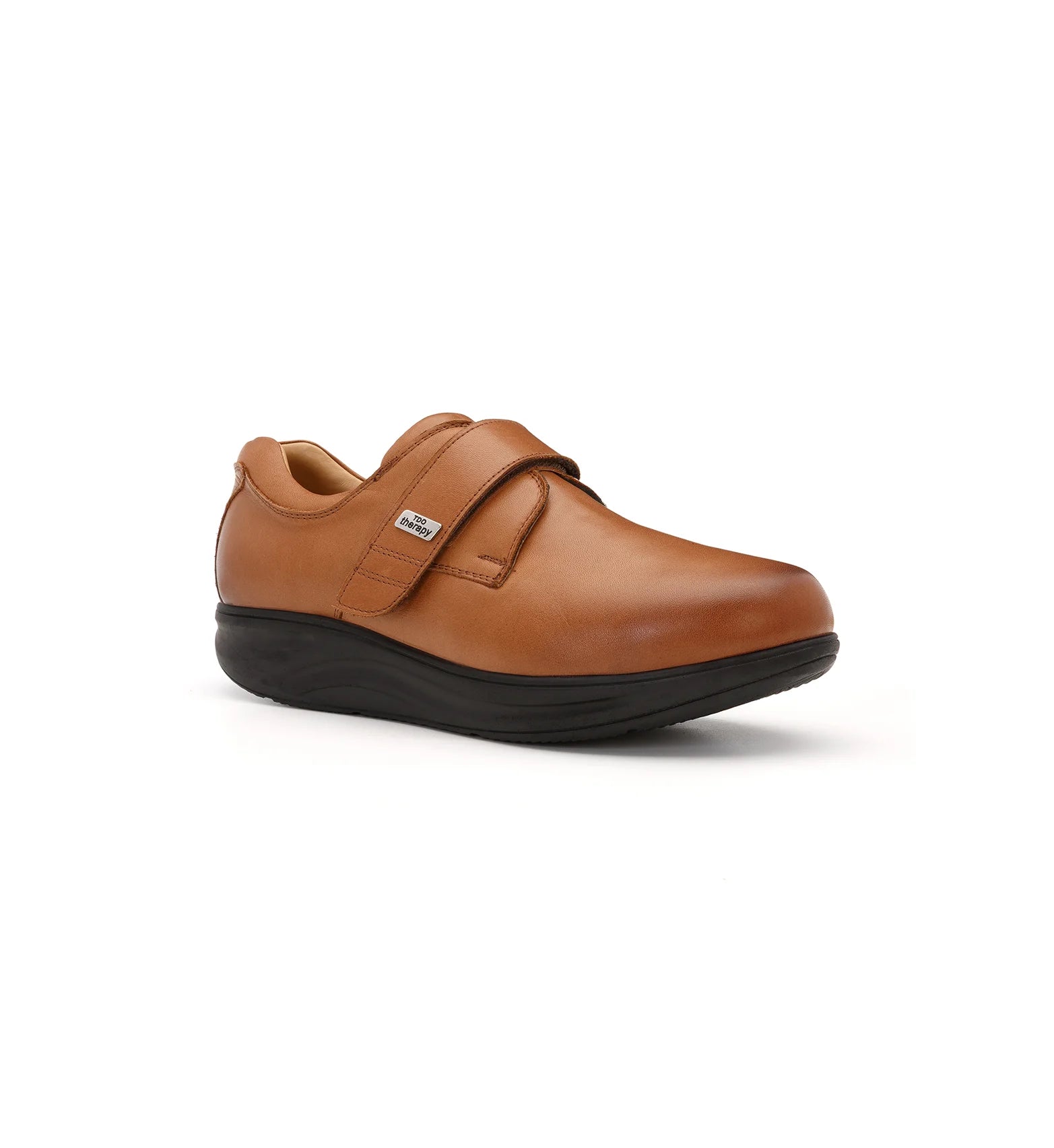 Tan Ashby men's comfort shoes with an adjustable hook and loop fastening and roomy fit.