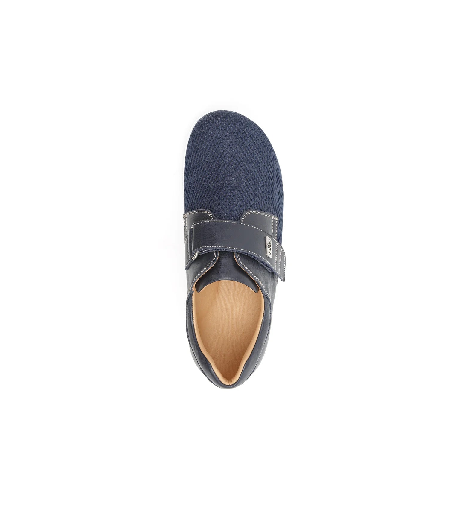 Navy orthopedic shoes with removable insoles and easy touch fastening.