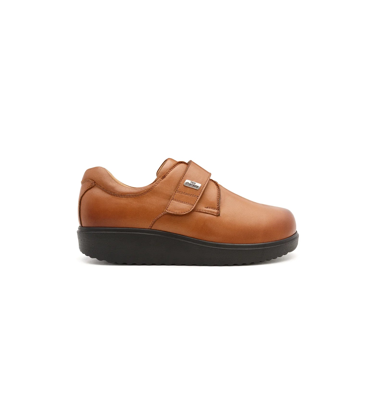 Men's tan supportive walking shoes with a comfortable extra deep design.