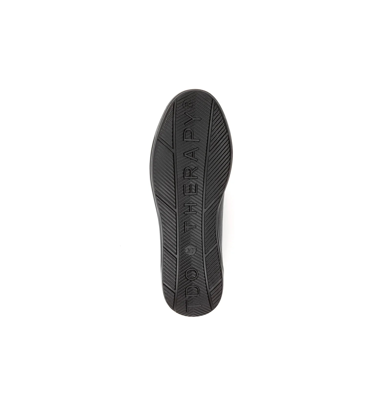 Top and outsole view of black Ashby women's orthopaedic shoes featuring a rocker bottom sole, breathable mesh and leather upper, and EE fitting.