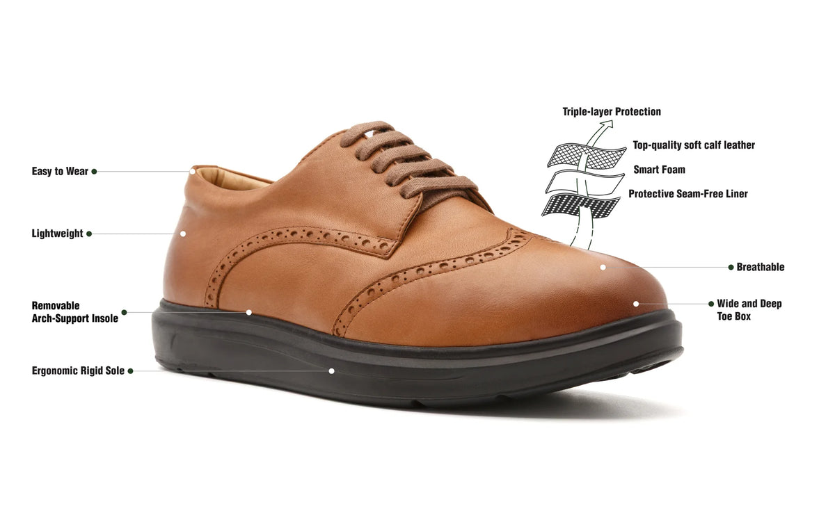 Charles men's 4E wide and deep orthopaedic shoes with labelled construction features