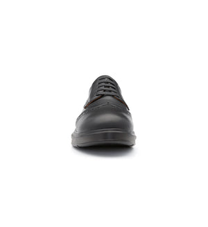 Front view of Charles men’s black leather 4E wide and deep lace-up shoes.