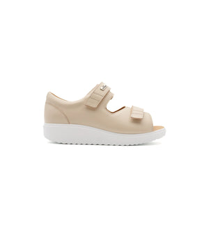 Beige Cove extra wide orthopedic sandals with dual adjustable straps – side view