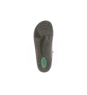 Outsole of black Ease women's wide fit orthopaedic shoes featuring a stable sole designed for support and steady walking.