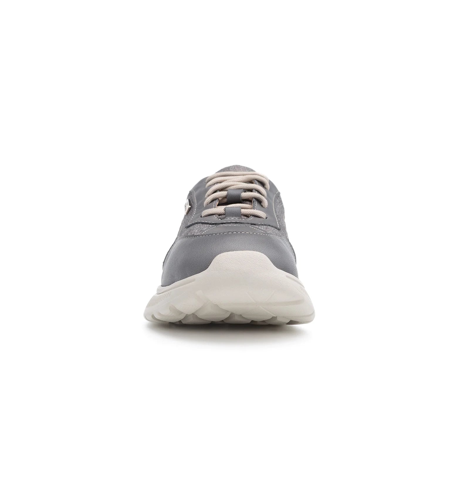 Front view of the Flex Air grey trainer showing its wide and deep toe shape