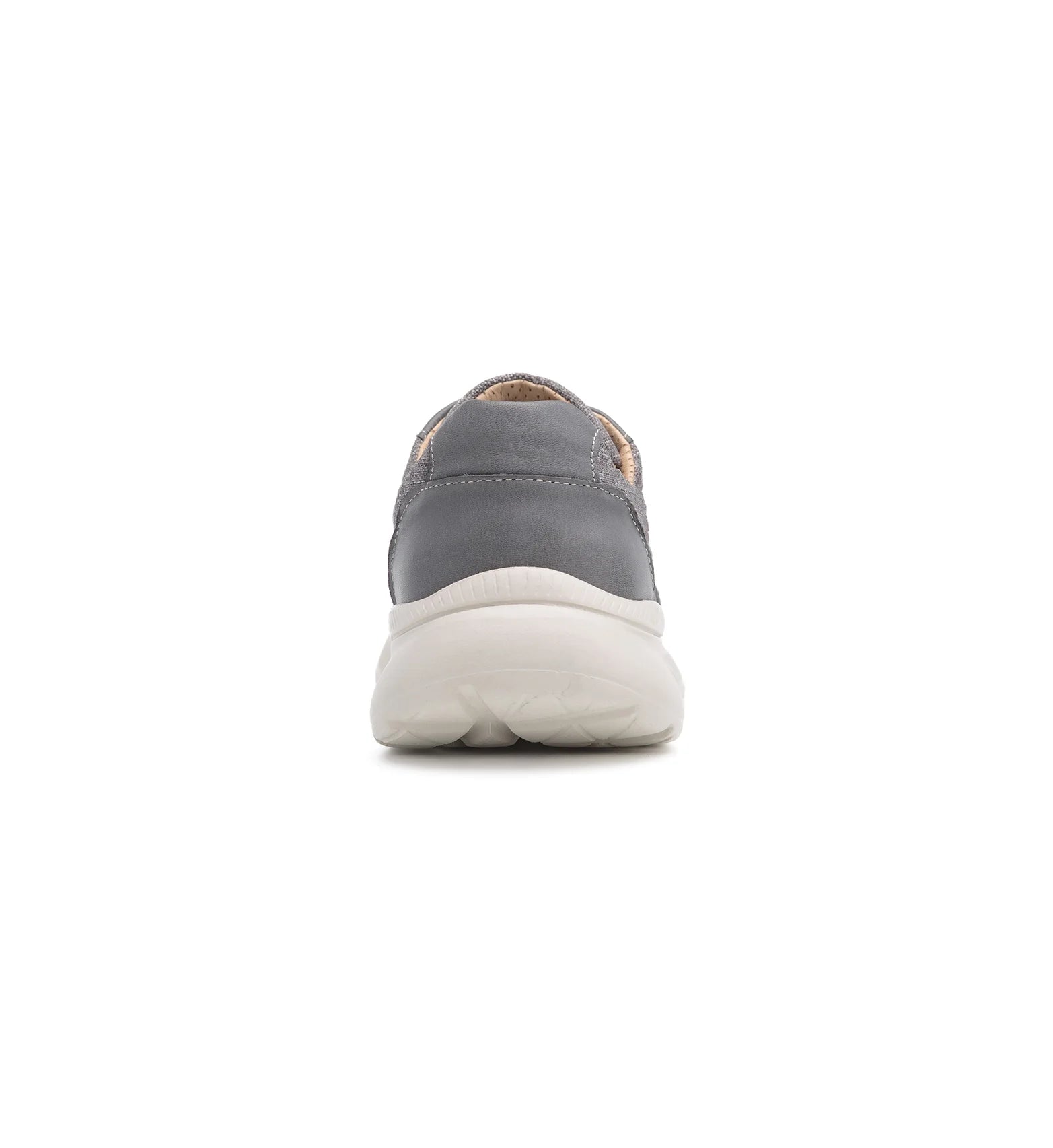 Rear view of the Flex Air grey trainer with a structured leather heel
