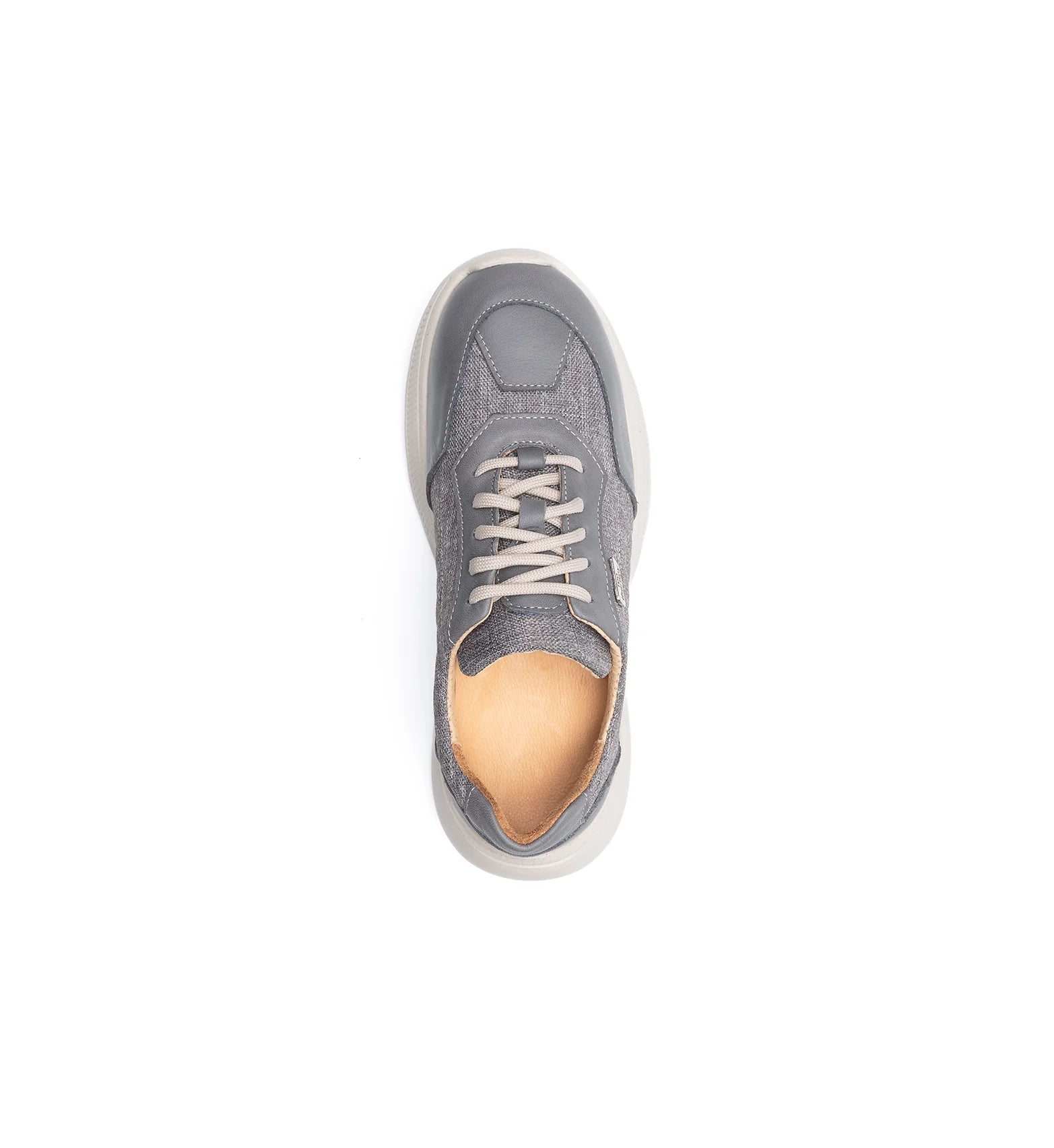 Top view of the Flex Air grey lace-up trainer with perforated leather lining