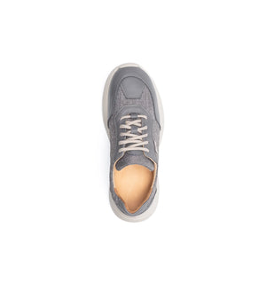 Top view of the Flex Air grey lace-up trainer with perforated leather lining