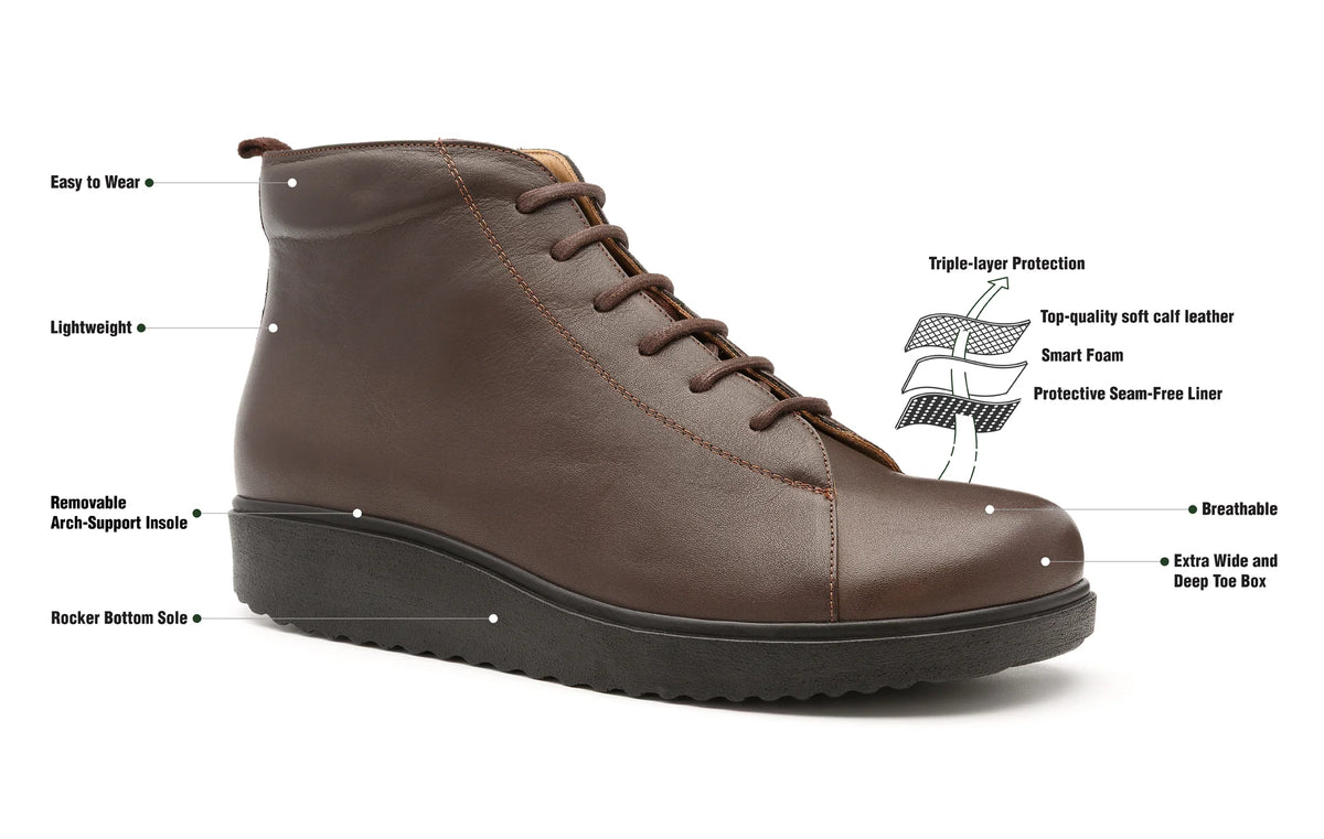 Forge extra wide lace-up boots with labelled fit and construction features