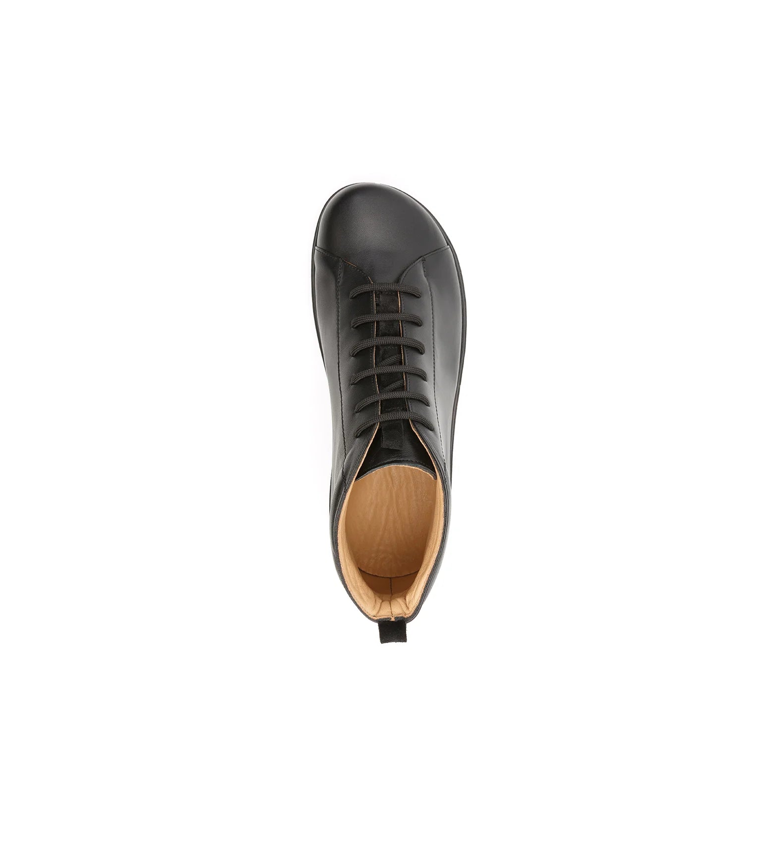 Top view of black Forge women's extra wide and extra deep orthopaedic boots with lace fastening and a spacious, accommodating fit.