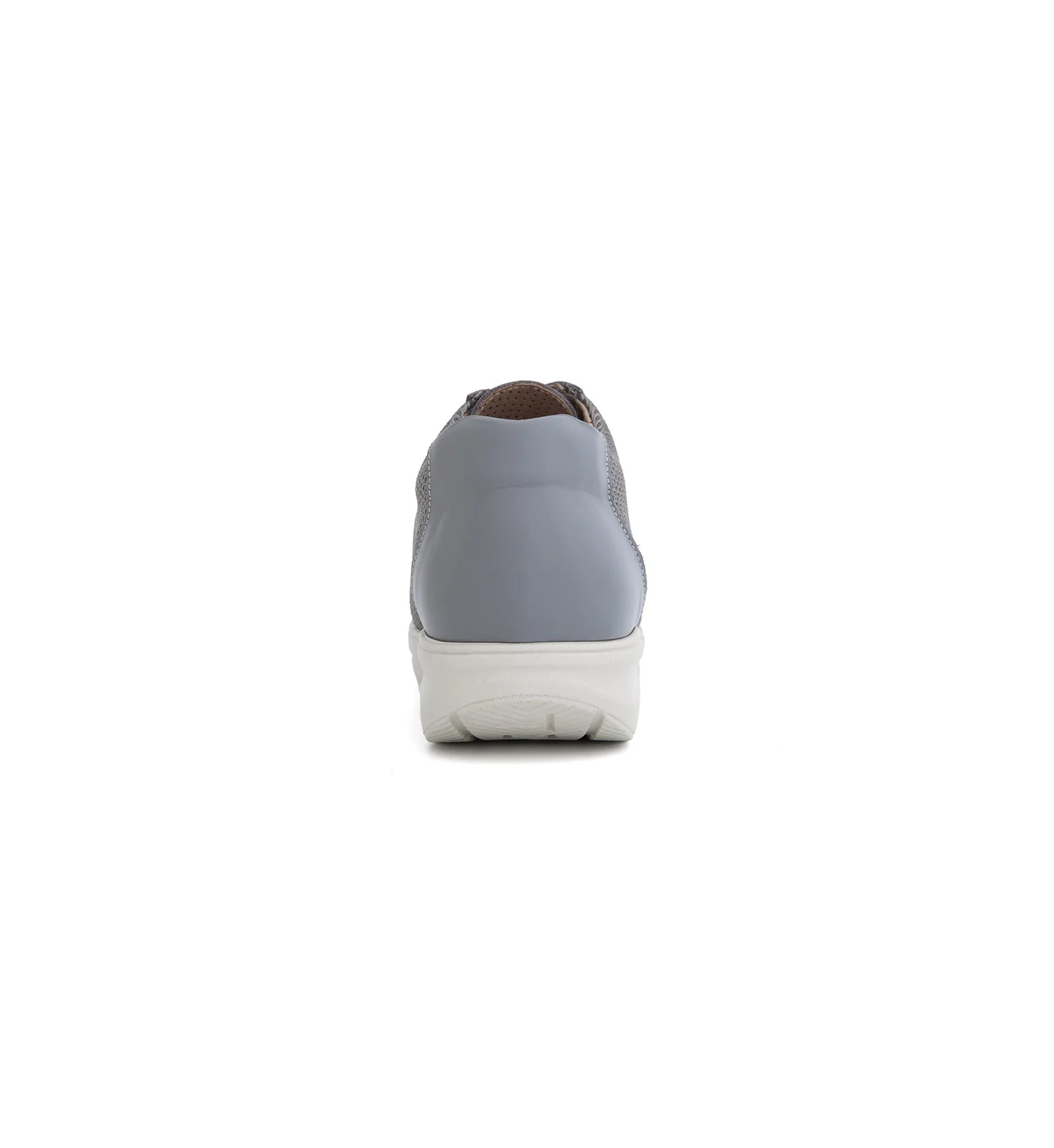 Rear view of grey Glide women's orthopaedic shoes showing supportive heel structure, mesh leather upper and EE fitting