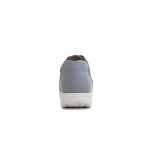 Rear view of grey Glide women's orthopaedic shoes showing supportive heel structure, mesh leather upper and EE fitting
