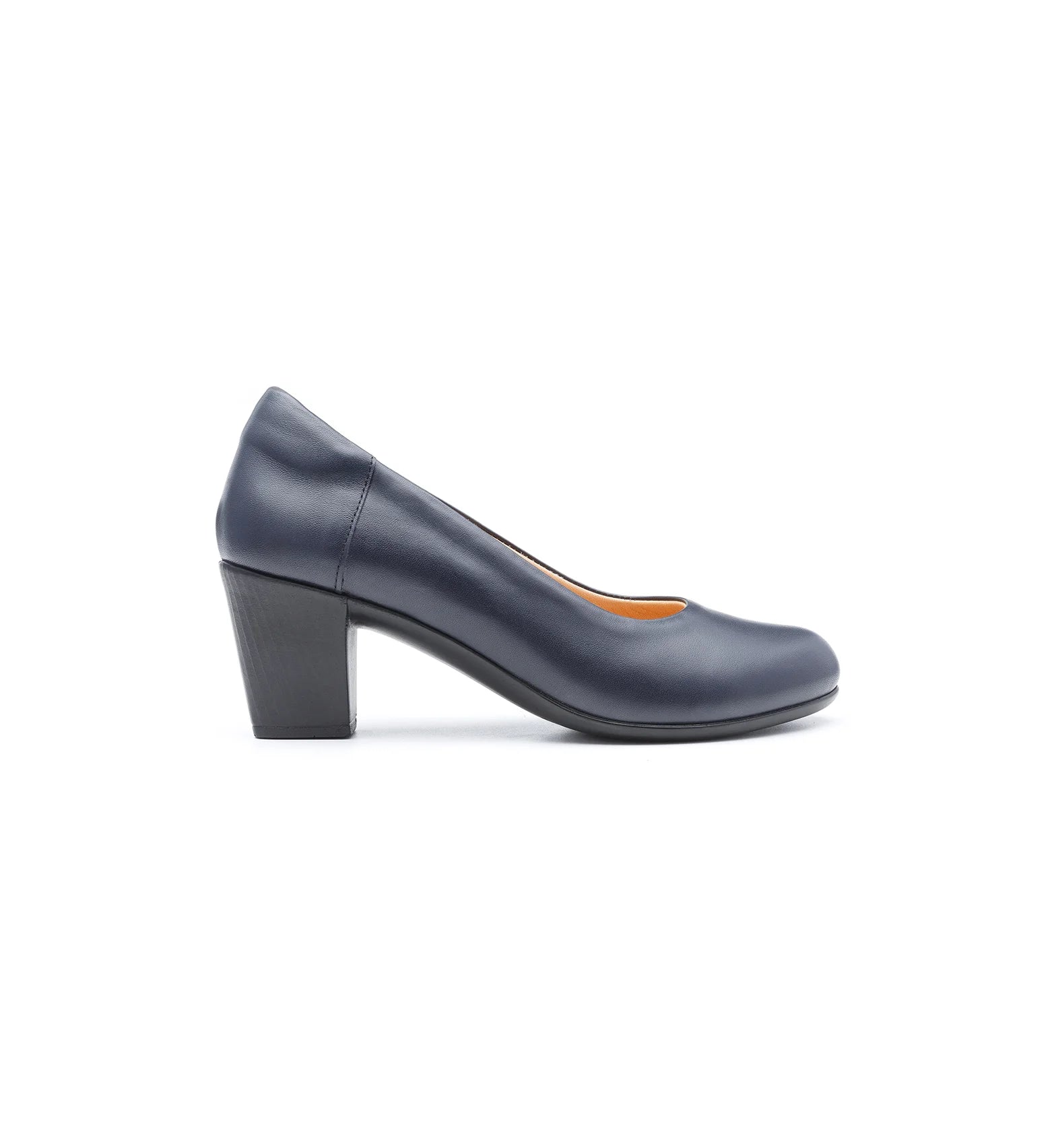 Navy orthopedic wide fit court shoes for women with stable block heel.