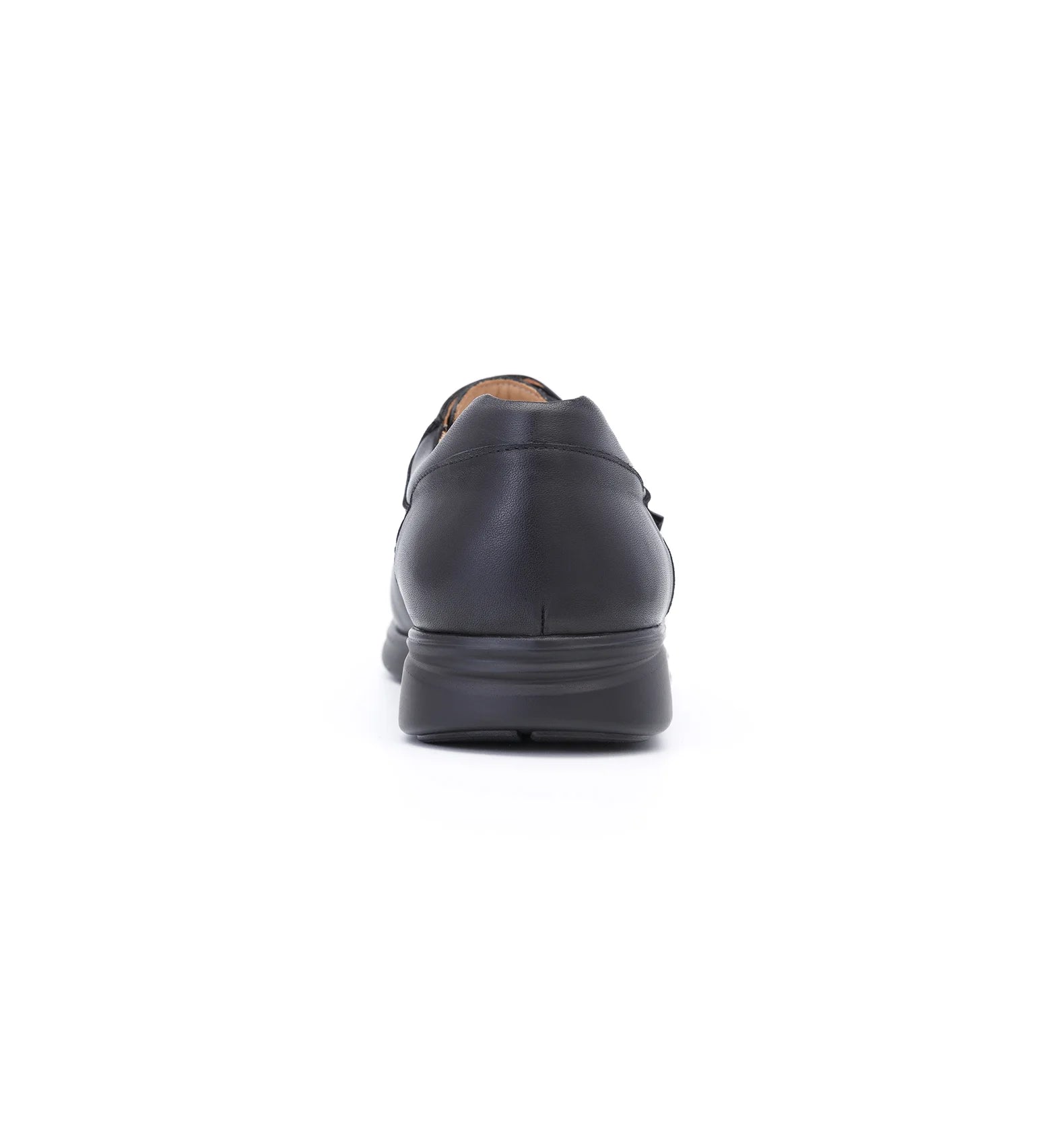 Rear view of black Kent men's comfort fit orthopaedic shoes showing a supportive heel counter and stable sole design.