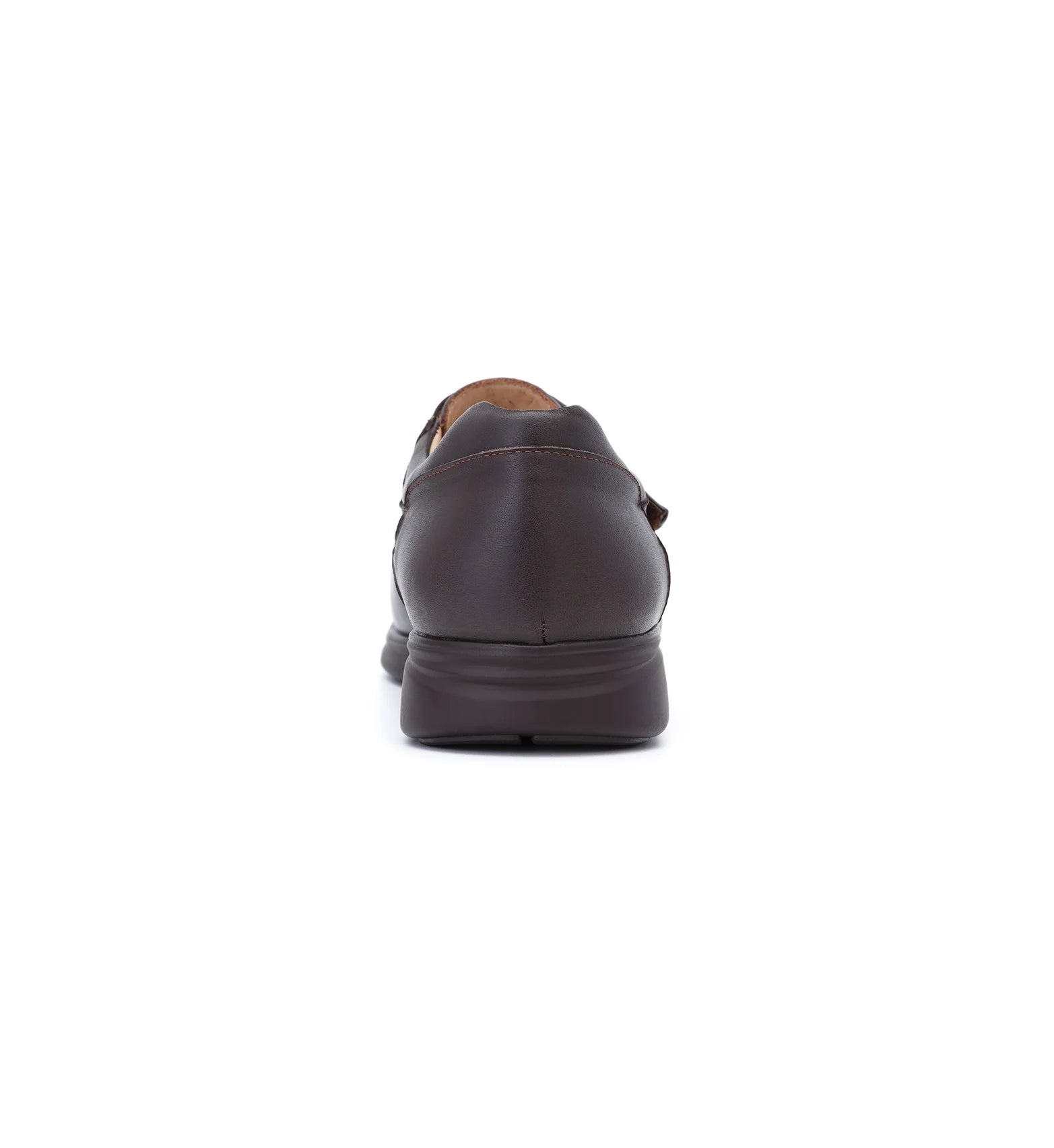 Rear view of brown Kent men's comfort fit orthopaedic shoes showing a supportive heel design and stable sole construction.