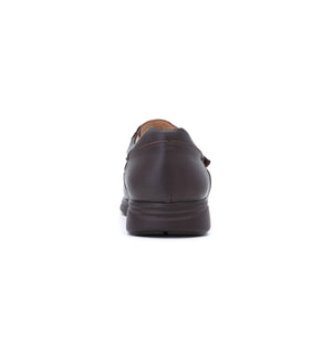 Rear view of brown Kent men's comfort fit orthopaedic shoes showing a supportive heel design and stable sole construction.
