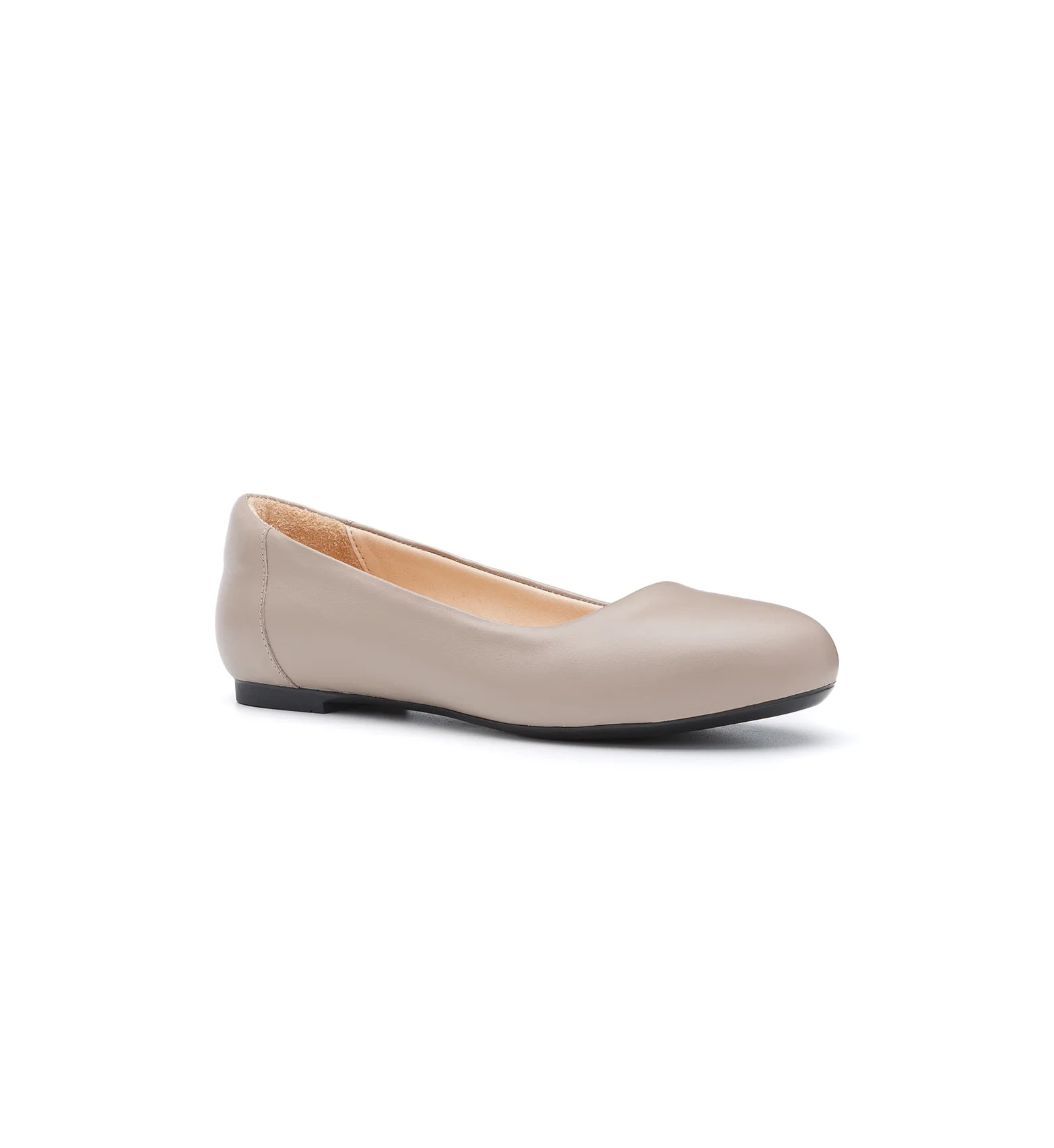 Women’s beige leather ballet shoes with wide fit comfort and cushioned support.