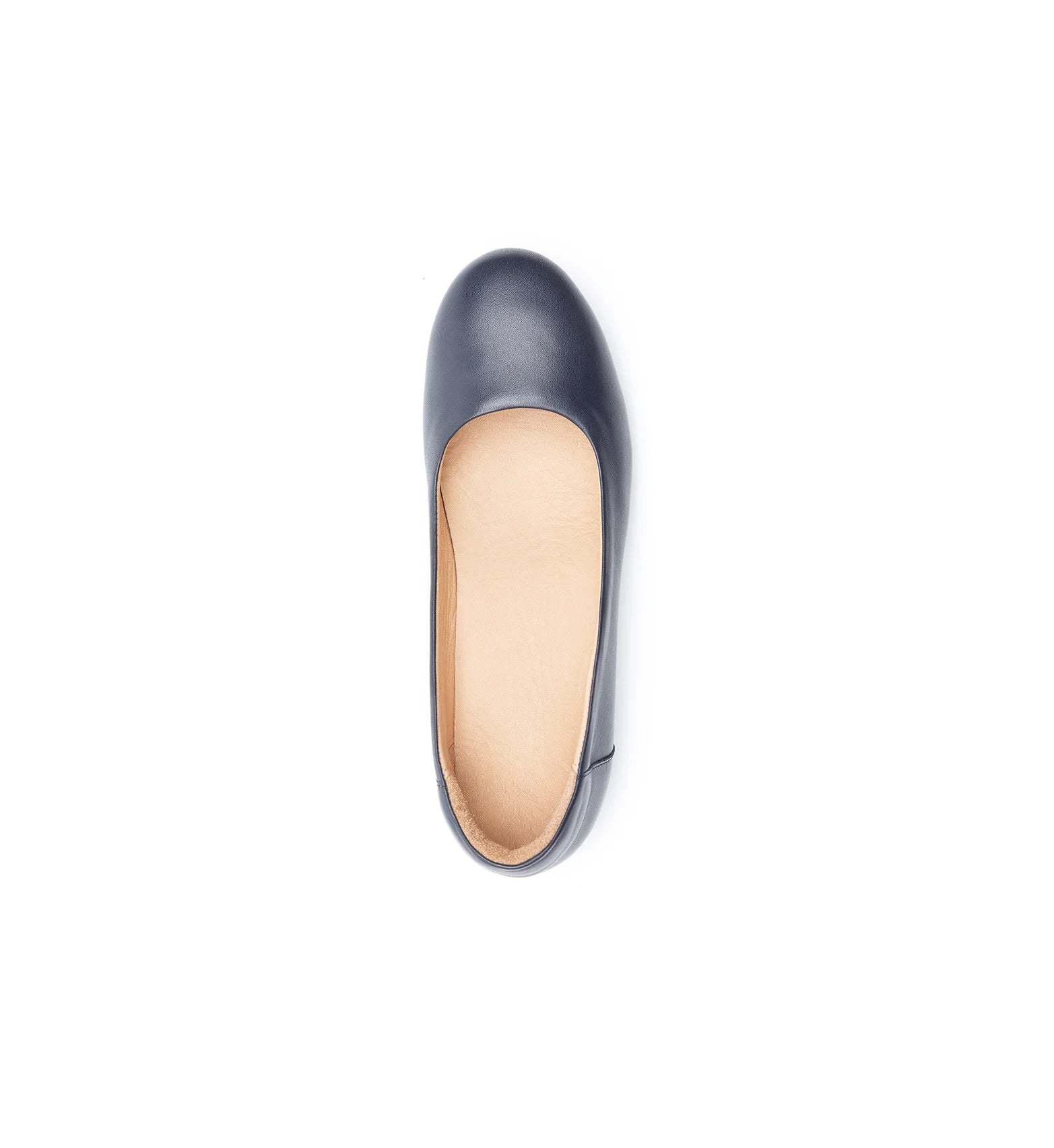 Women’s wide fit navy ballet flats with cushioned insole for foot pain relief.