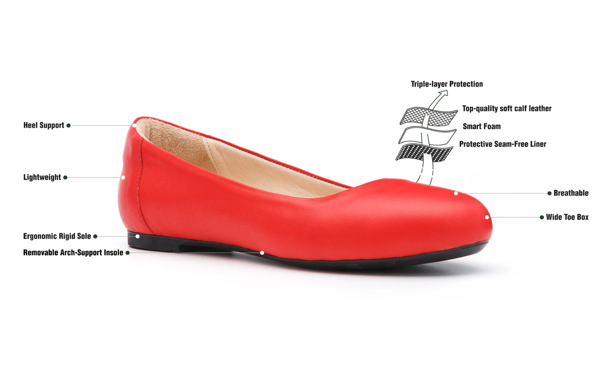 Melody women's wide fit ballet flats with labelled fit and construction features
