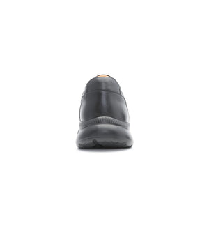 Rear view of men’s white wide and deep orthopedic trainer showing padded heel support