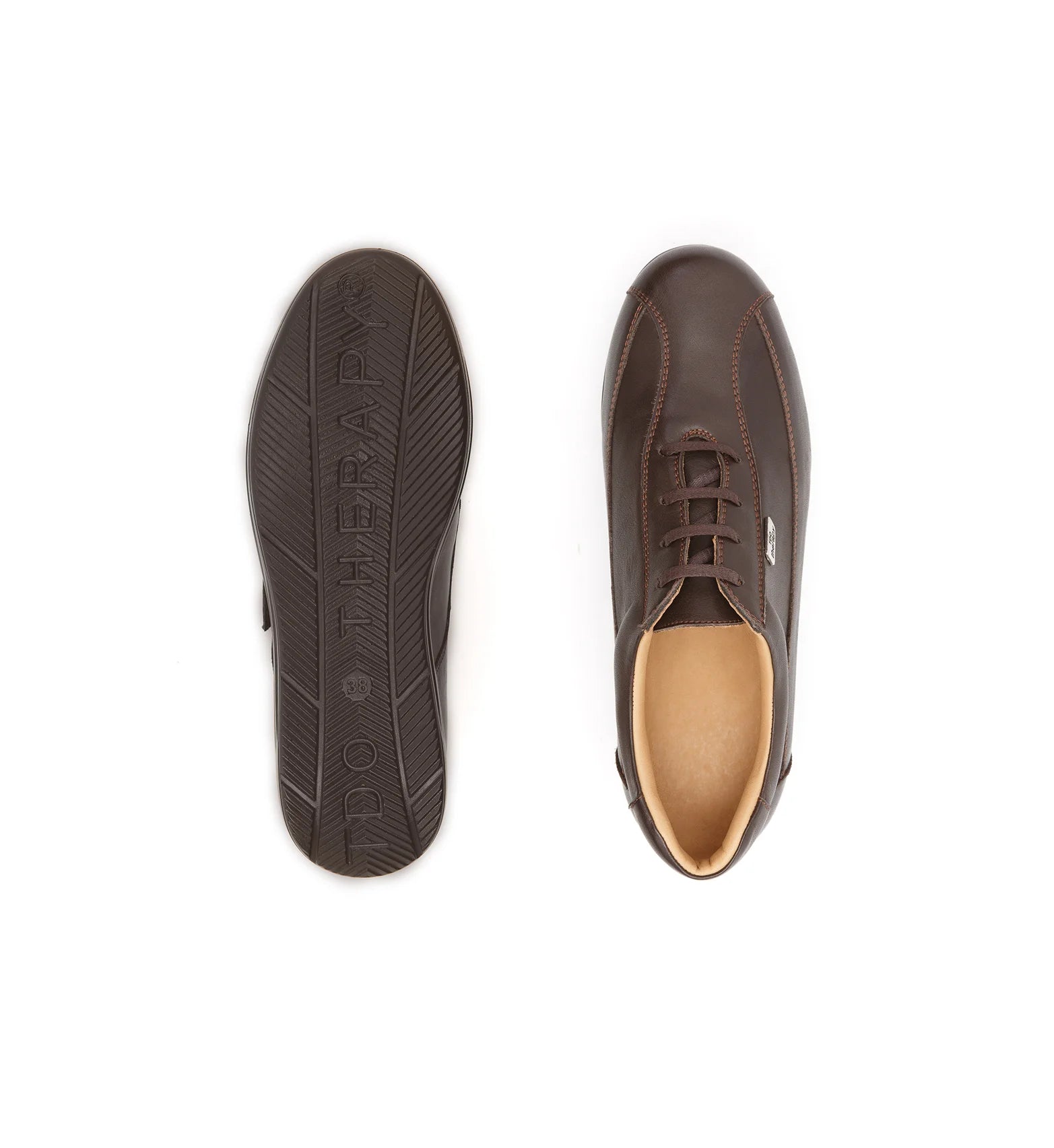 Men's brown wide fit orthopedic shoes with a rocker sole and extra depth designed for supported and comfortable walking.