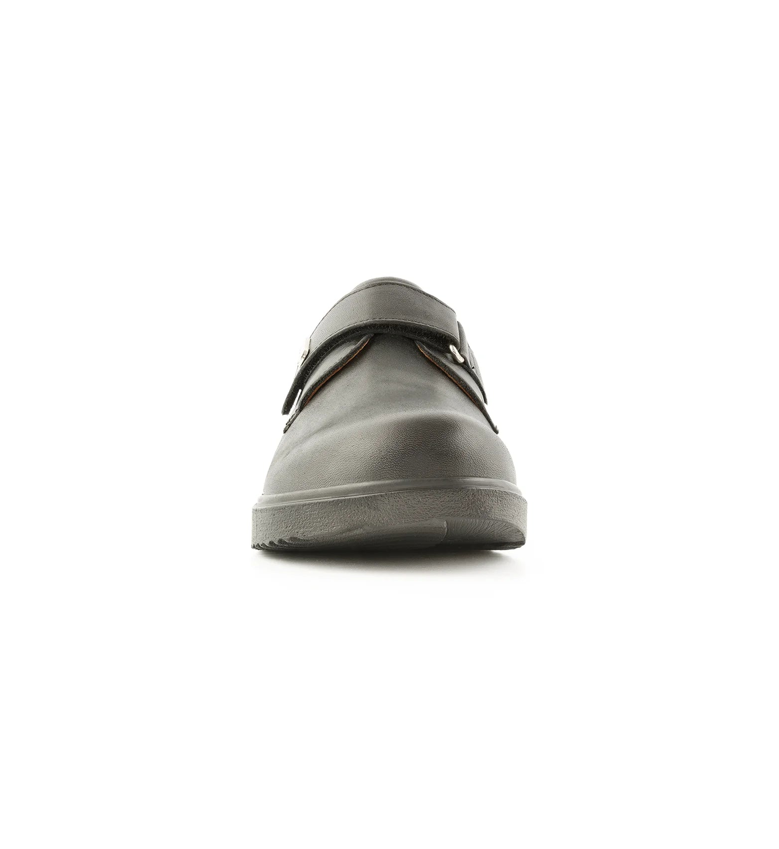 Front view of men’s extra wide and deep diabetic shoe with adjustable velcro strap for swollen feet and easy access